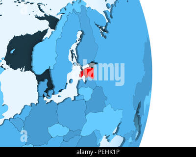 L'Estonie en rouge sur bleu simple globe politique visible avec frontières du pays et transparent des océans. 3D illustration. Banque D'Images