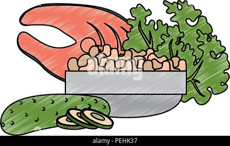 Steak de poisson et de légumes Illustration de Vecteur