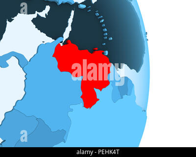 Le Venezuela en rouge sur bleu simple globe politique visible avec frontières du pays et transparent des océans. 3D illustration. Banque D'Images