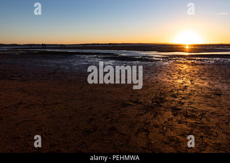 Coucher de soleil sur l'océan à marée basse, Wellington Point Brisbane Australie Banque D'Images