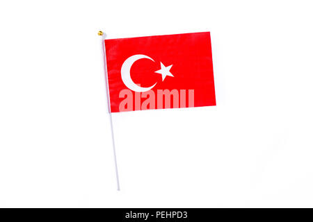 Drapeau Turquie isolé sur fond blanc. Banque D'Images