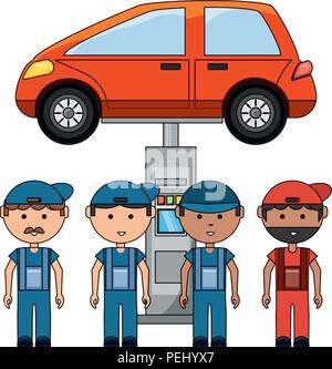 Cartoon mécanique et Véhicule levé sur fond blanc, vector illustration Illustration de Vecteur