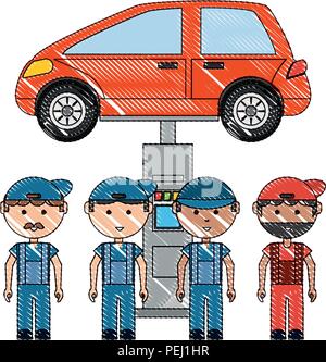 Cartoon mécanique et Véhicule levé sur fond blanc, vector illustration Illustration de Vecteur