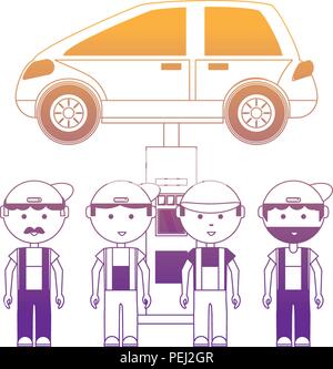 Cartoon mécanique et Véhicule levé sur fond blanc, vector illustration Illustration de Vecteur