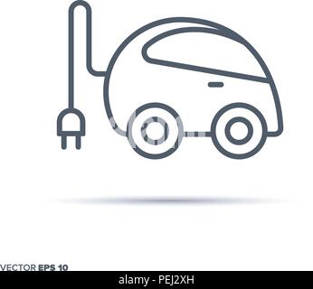 Plug-in electric voiture compacte, l'icône de la ligne du vecteur. L'électromobilité et symbole de transport. Illustration de Vecteur