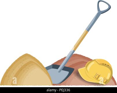 Des tas de sable et une pelle sur fond blanc, vector illustration Illustration de Vecteur