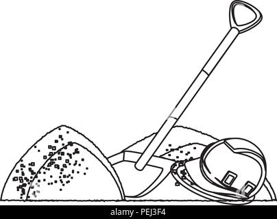 Des tas de sable et une pelle sur fond blanc, vector illustration Illustration de Vecteur