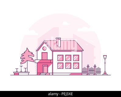 Bâtiment moderne de deux étages - ligne fine style design vector illustration Illustration de Vecteur