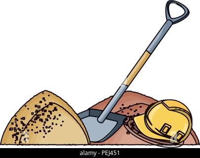 Des tas de sable et une pelle sur fond blanc, vector illustration Illustration de Vecteur