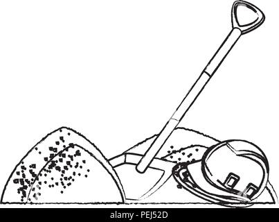 Des tas de sable et une pelle sur fond blanc, vector illustration Illustration de Vecteur