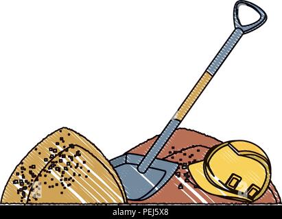 Des tas de sable et une pelle sur fond blanc, vector illustration Illustration de Vecteur