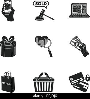 L'E-commerce définir des icônes dans le style noir. Grande collection de e-commerce stock symbol vector Illustration de Vecteur