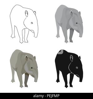 Tapir mexicain dans l'icône cartoon style isolé sur fond blanc. Vector illustration symbole pays Mexique. Illustration de Vecteur