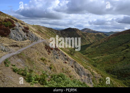 Vue sur le Shropshire Hills, Moulin à carder de vallée à long Mynd. Angleterre, Royaume-Uni Banque D'Images