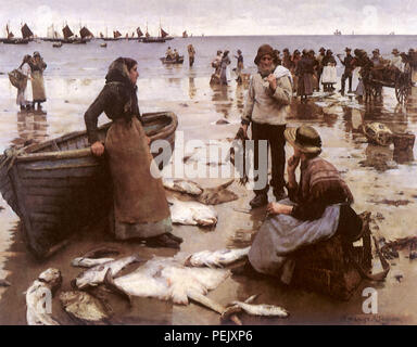 Vente de poissons sur la plage, Forbes, Stanhope Banque D'Images