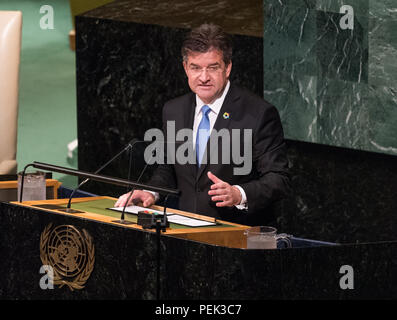 Miroslav Lajcak, Président de l'Assemblée générale des Nations Unies, prenant la parole à l'Assemblée générale à l'Organisation des Nations Unies à New York, NY sur Septembre Banque D'Images