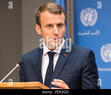 Emmanuel Macron, Président de la France, à l'Organisation des Nations Unies à New York, NY Le 19 septembre 2017. Banque D'Images