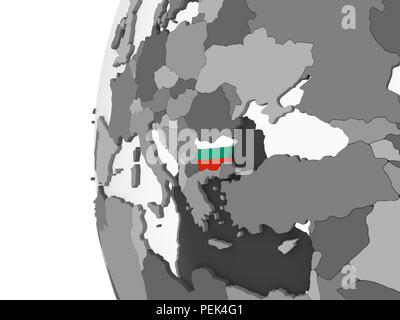 Bulgarie Le globe politique gris avec drapeau. 3D illustration. Banque D'Images