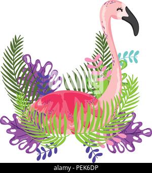 Les plantes tropicales exotiques avec des oiseaux flamand Illustration de Vecteur