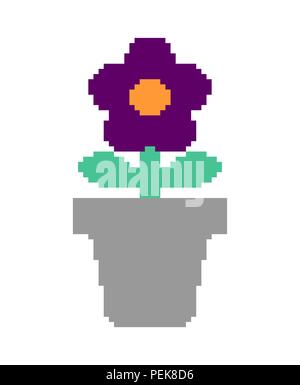 Violet en pixel art. pot de fleurs 8 bits. Vector Illustration Illustration de Vecteur