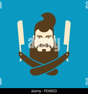 Hipster et rasoir droit. Barbe et coiffure. Tête à la mode de guy. Coiffure pour symbole. Vector illustration Illustration de Vecteur