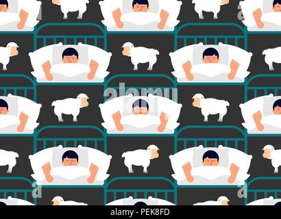 Homme endormi et les moutons sans couture. pattern Guy au lit endormi ornement. mâle sleeper. Texture vecteur Illustration de Vecteur