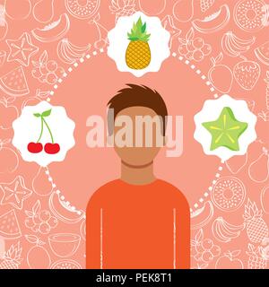 Portrait de l'homme à l'image de fruits frais bio Illustration de Vecteur