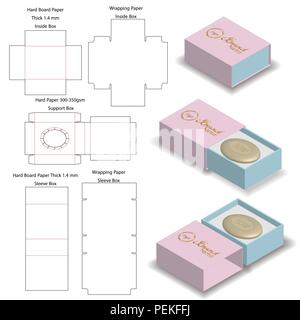 Boîte rigide manchon pour maquette du savon avec découpe Illustration de Vecteur