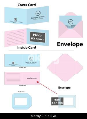 Carte avec enveloppe cadre photo maquette de découpe Illustration de Vecteur