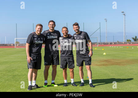 Frank James Lampard, OBE, manager de Derby County Football Club, avec Jody Morris, Chris Jones  +1, au cours de pré saison formation, Tenerife Banque D'Images