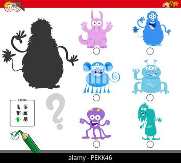 Cartoon Illustration de trouver la bonne activité éducative pour les enfants de l'ombre avec caractères Monster Illustration de Vecteur