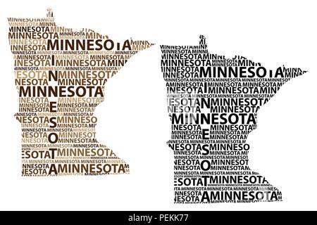 Sketch Minnesota (États-Unis d'Amérique) texte de la lettre, la carte carte du Minnesota - sous la forme du continent, la carte Minnesota - marron et noir mauvais vecteur Illustration de Vecteur