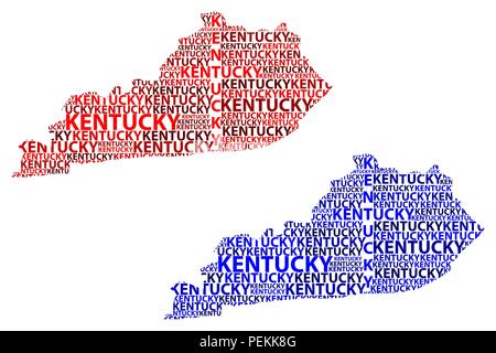 Sketch Kentucky (États-Unis d'Amérique) texte de la lettre, la carte carte du Kentucky - sous la forme du continent, la carte California - rouge et bleu vector illustrat Illustration de Vecteur