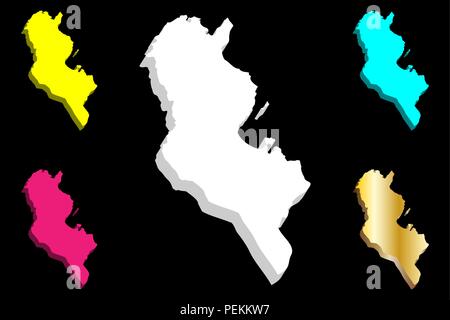 3D de la carte de la Tunisie (République de Tunisie) - blanc, jaune, violet, bleu et or - vector illustration Illustration de Vecteur