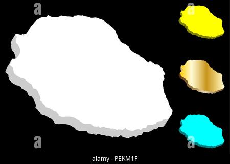 Carte 3D de la Réunion (île de la réunion, et de la région de la France) - blanc, jaune, bleu et or - vector illustration Illustration de Vecteur