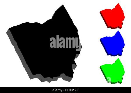 Carte 3D de l'Ohio (États-Unis d'Amérique) - noir, rouge, bleu et vert - vector illustration Illustration de Vecteur