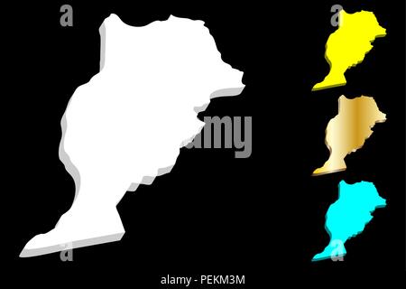 3D de la carte du Maroc (Royaume du Maroc) - blanc, jaune, bleu et or - vector illustration Illustration de Vecteur