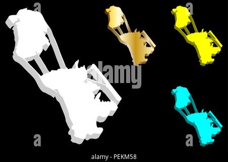 Carte 3D de Macao (Région administrative spéciale de Macao de la République populaire de Chine) - blanc, jaune, bleu et or - vector illustration Illustration de Vecteur