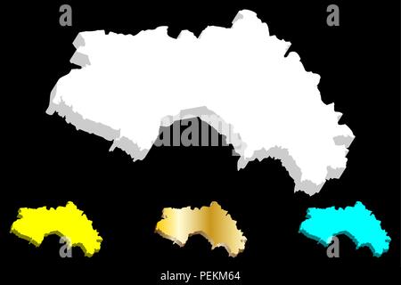 3D de la carte de Guinée (République de Guinée, Guinée Conakry) - blanc, jaune, bleu et or - vector illustration Illustration de Vecteur