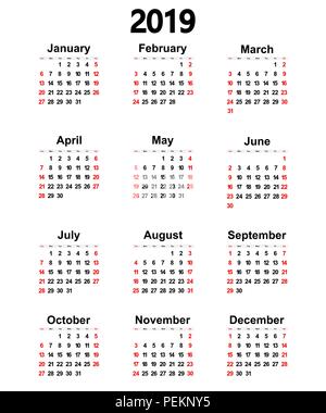 Grande nouvelle calendrier mural 2019. Vector illustration Illustration de Vecteur