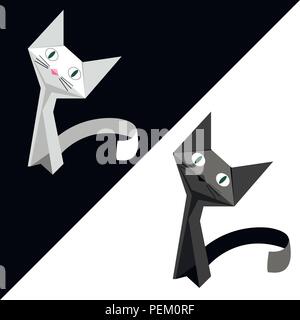 Papier origami chat noir et blanc sur fond contrastant Illustration de Vecteur