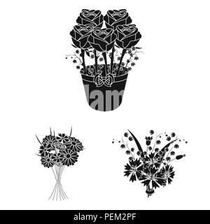 Un bouquet de fleurs fraîches icônes noires dans set collection pour la conception. Bouquets divers stock symbol vector illustration. Illustration de Vecteur