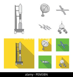 Radar Radio, station d'engin spatial dans l'espace, Lunokhod. La technologie de l'espace collection set d'icônes dans le style monochrome,télévision symbole vecteur illustration de stock . Illustration de Vecteur