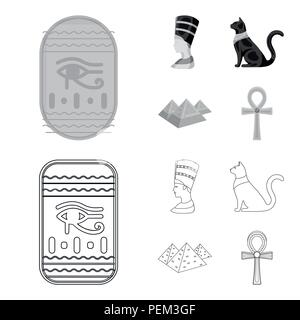 Oeil d'Horus, chat noir, pyramides, chef de Nefertiti.L'Égypte ancienne collection set icônes de style monochrome,contour symbole vecteur stock illus Illustration de Vecteur