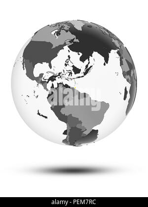Caraïbes avec drapeau sur le globe avec ombre isolé sur fond blanc. 3D illustration. Banque D'Images