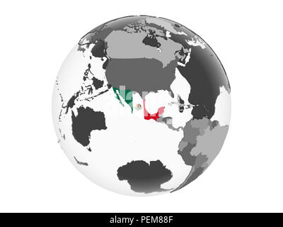 Mexique Le globe politique gris avec drapeau. 3D illustration isolé sur fond blanc. Banque D'Images