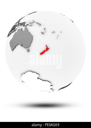 Nouvelle-zélande le globe gris simple avec ombre isolé sur fond blanc. 3D illustration. Banque D'Images