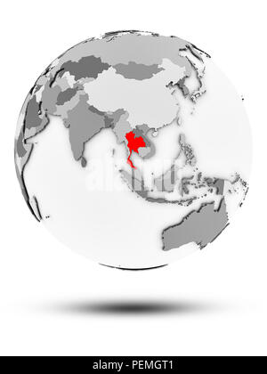 La Thaïlande le globe gris simple avec ombre isolé sur fond blanc. 3D illustration. Banque D'Images