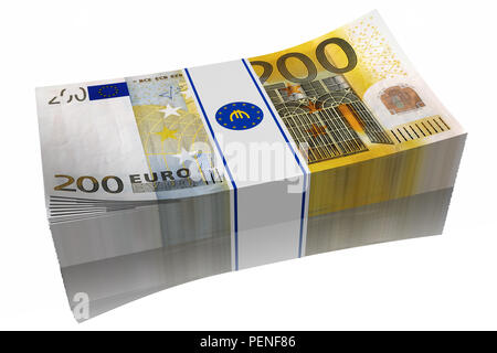 3D illustration. Pile de billets de 200 euros sur un backgroundo blanc Banque D'Images