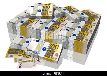 3D illustration. Pile de billets de 200 euros sur un backgroundo blanc Banque D'Images